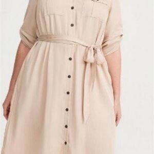 Torrid Beige Long Sleeve Button-Down Dress